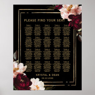 Poster Black Moody Bourgogne Blush Floral Mariage Siège