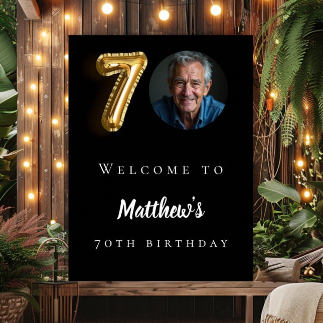 Poster Black or 70e photo anniversaire fête bienvenue (Créateur téléchargé)