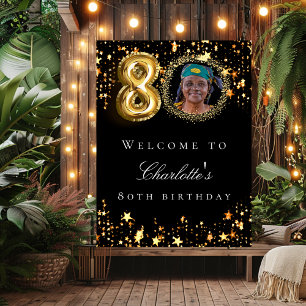 Poster Black or 80e photo anniversaire fête bienvenue