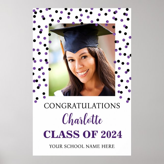 Poster Black Purple Graduation Party Custom 20x30 (Devant)