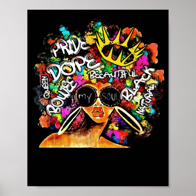 Poster Black Queen Retro Afrords Melanin Dope (Devant)