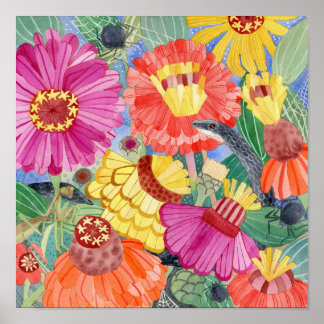 Poster Black Racer et Zinnias