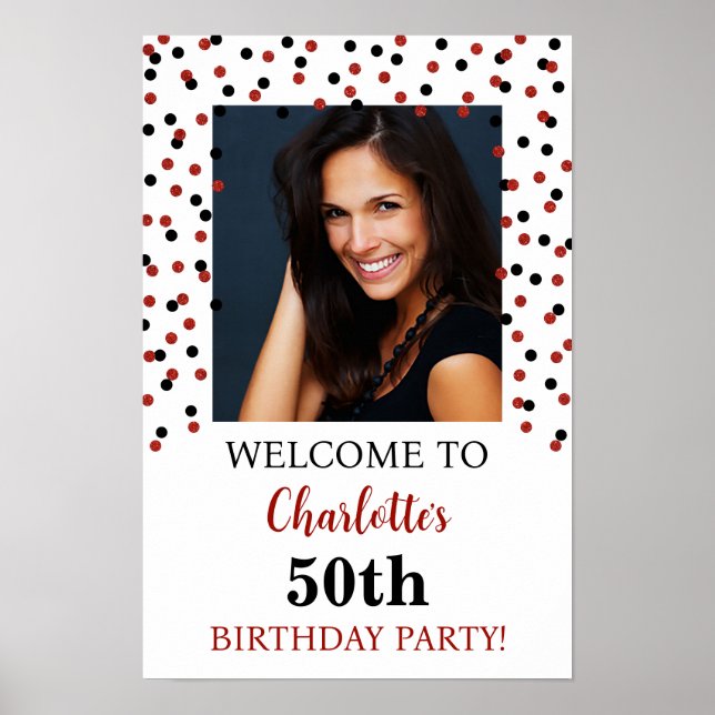 Poster Black Red Birthday Party Custom 12x18 Photo (Devant)