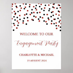 Poster Black Red Engagement Party Personnalisé 18x24