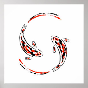 Poster Black & Red Japanese Koi Fish Artistic
