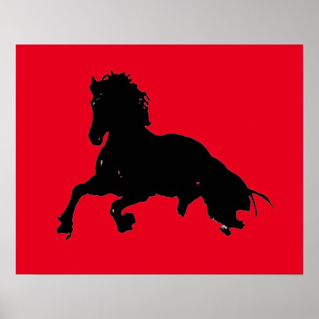 Poster Black Red Pop Art Runse Horse Silhouette (Devant)