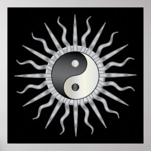 Poster Black Starburst Yin Yang