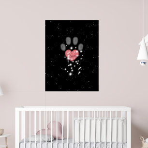 Poster Black Starlight Pink Heart Dog Empreinte de patte 