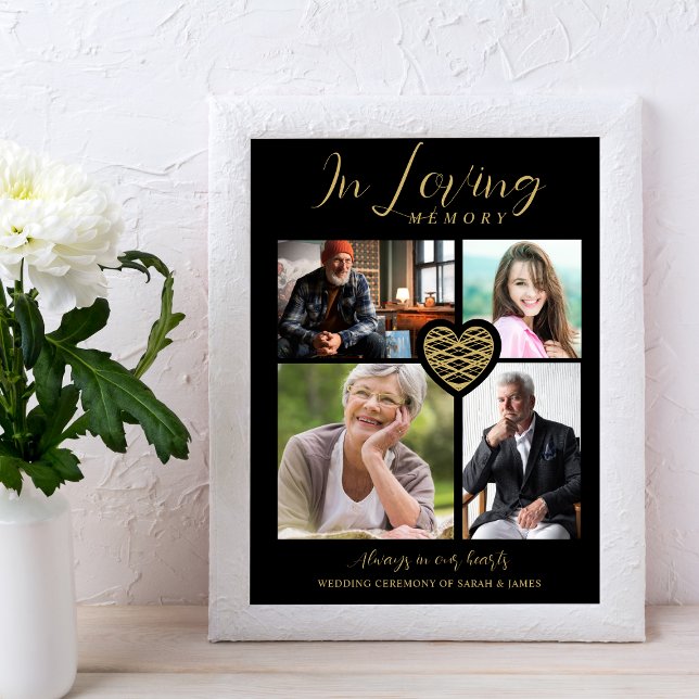Poster Black Trendy Collage 4 Photos Modern Heart Wedding (Créateur téléchargé)