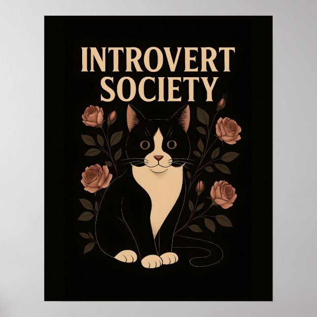 Poster Black Tuxedo Chat Introvertie Société (Devant)