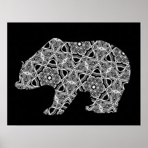 Poster Black White Animal Bear Geometric Coloring Art