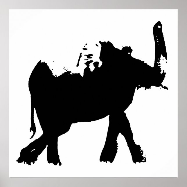 Poster Black & White Baby Elephant Pop Art (Devant)