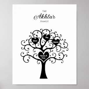 Poster Black & White Family Tree