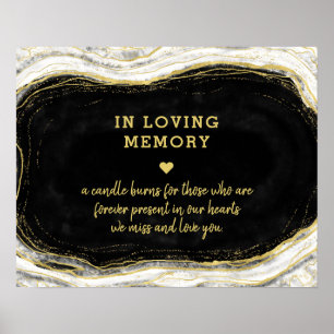 Poster Black White & Gold Geode In Loving Memory Sign