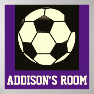 Poster Black White Grey Purple Soccer Ball Nom personnali
