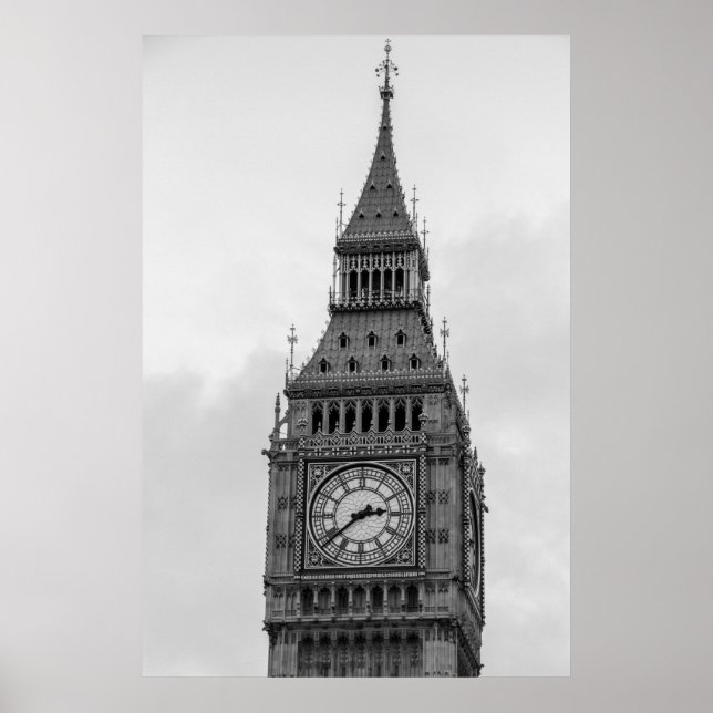 Poster Black White Gros plan Big Ben Horloge Tower Londre (Devant)