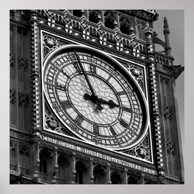 Poster Black White Gros plan Big Ben Horloge Tower Londre (Devant)