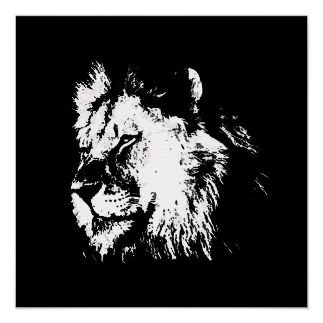 Poster Black White Lion - Animal Pop Art (Devant)