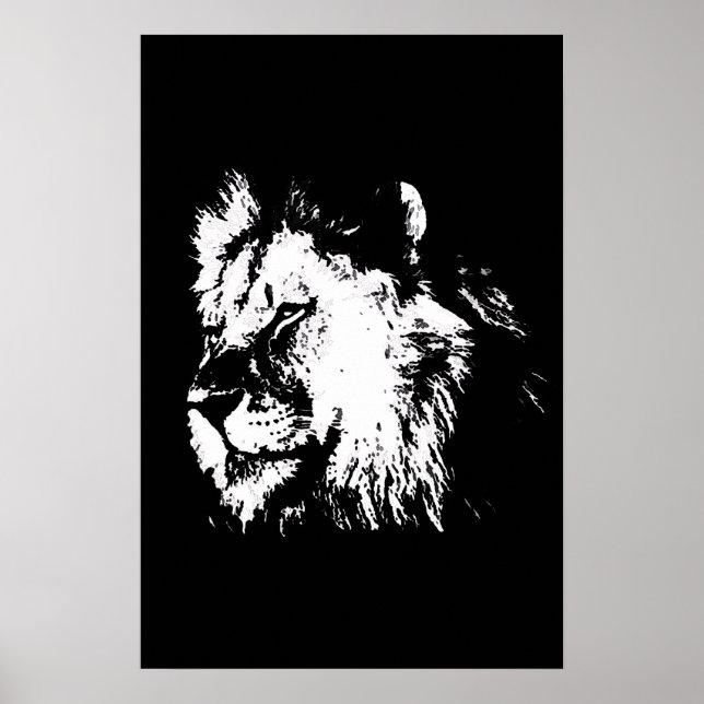 Poster Black White Lion - Animal Pop Art (Devant)