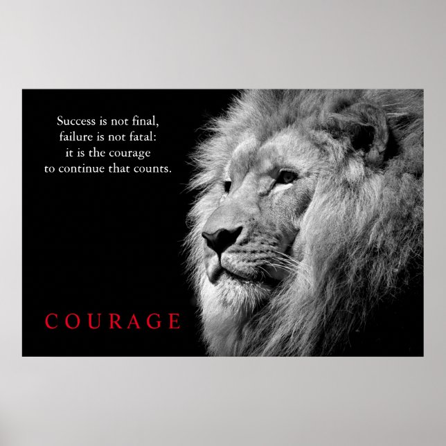 Poster Black White Lion Inspirationnel Courage (Devant)