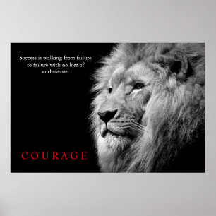 Poster Black White Lion Inspirationnel Courage