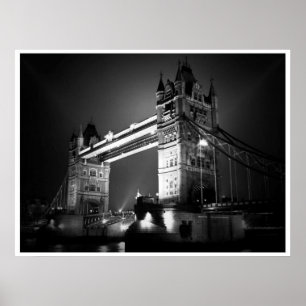 Poster Black White London Tower Bridge la nuit