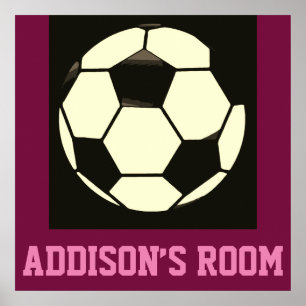 Poster Black White Maroon rose balle de soccer Nom person