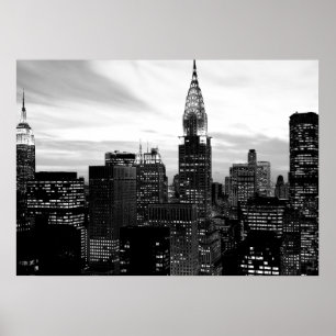 Poster Black White New York City Night