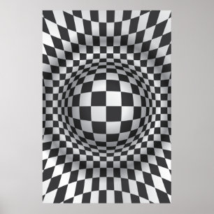Poster Black white op art illusion optique impression/aff