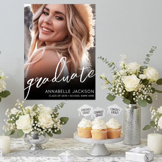 Poster Black White Photo Graduation Party Sign (Black White Photo Graduation Party Sign)