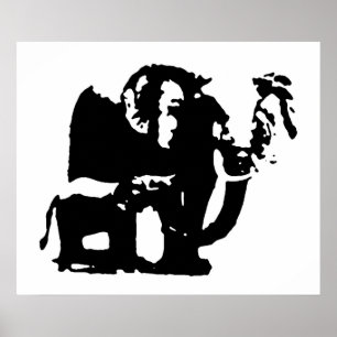 Poster Black White Pop Art Baby & Maman Elephants