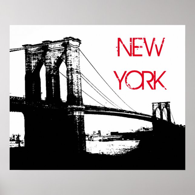 Poster Black White Pop Art Brooklyn Bridge New York City (Devant)