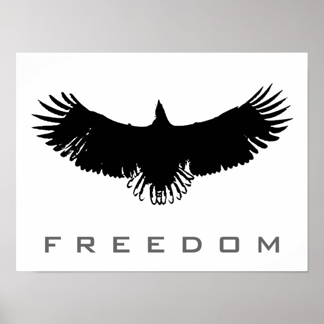 Poster Black White Pop Art Freedom Eagle Landing P (Devant)