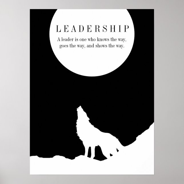 Poster Black White Pop Art Leadership Wolf Howling (Devant)