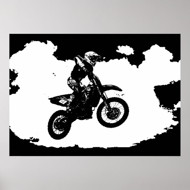 Poster Black White Pop Art Motocross Motorcyle Sport (Devant)