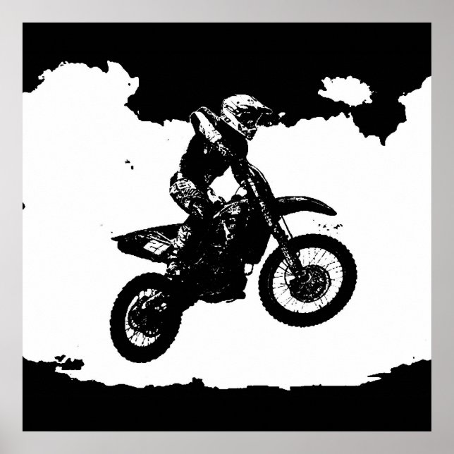 Poster Black White Pop Art Motocross Motorcyle Sport (Devant)