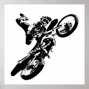 Poster Black White Pop Art Motocross Motorcyle Sport