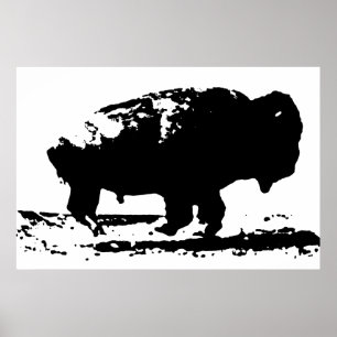Poster Black & White Running Buffalo Silhouette Pop Art