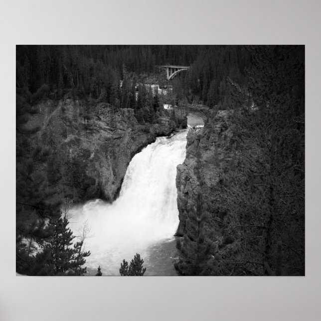 Poster Black & White Upper Falls de Yellowstone 16x20 (Devant)
