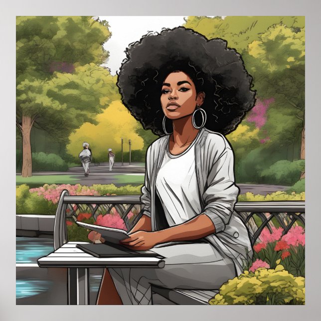 Poster Black Woman African American Sketch Imprime (Devant)