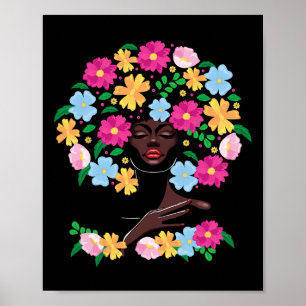 Poster Black Woman Flower Hair Afro Girl Histoire noire J