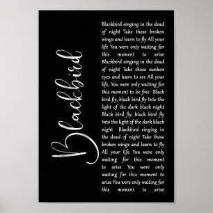 Poster Blackbird Black Script Chanson Lyric Wall Art Impr