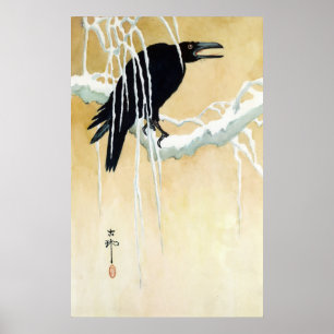 Poster Blackbird en neige, Ikeda Koson
