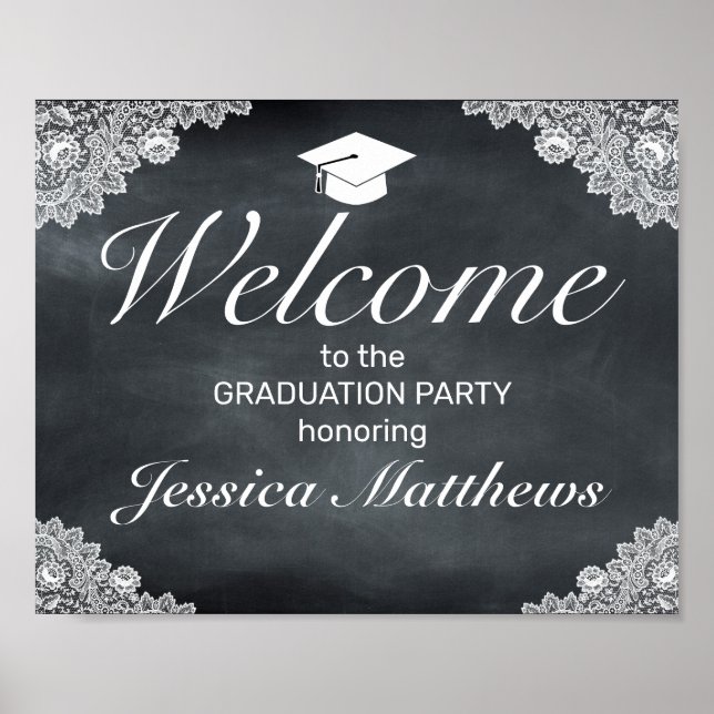Poster Blackboard & White Lace Graduation Welcome Party (Devant)
