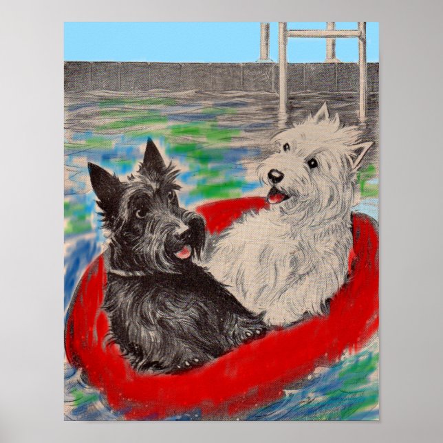 Poster Blackie et Whitie sur un radeau (Devant)