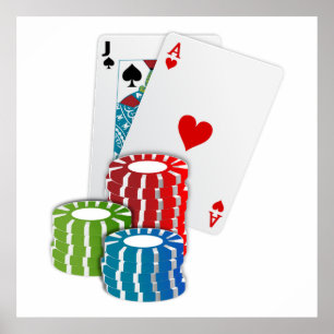 Poster Blackjack avec jetons de poker