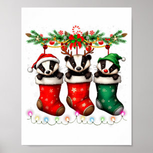 Poster Blaireau à chaussettes de Noël éclaire Badge de mi
