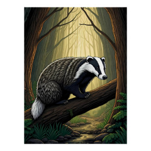 Poster Blaireau dans la forêt enchantée