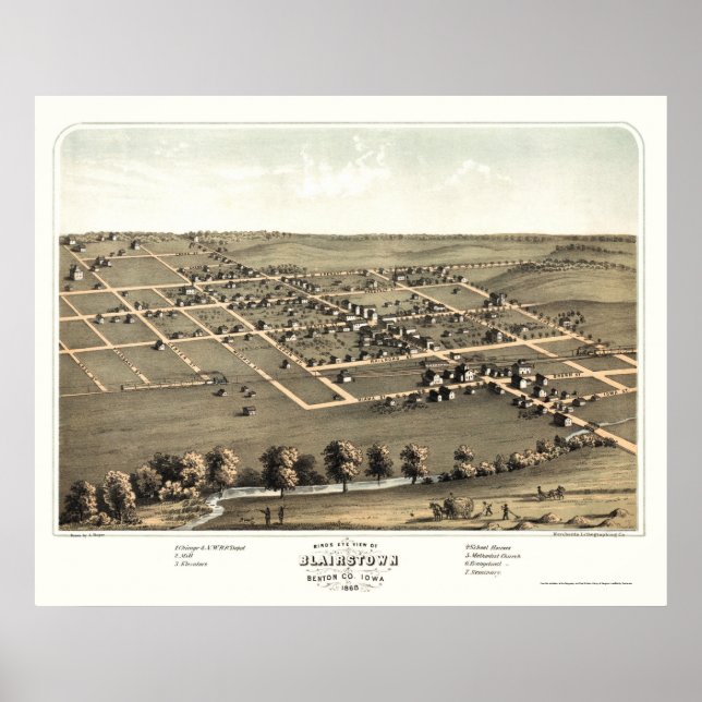 Poster Blairstown, IA Carte panoramique - 1868 (Devant)