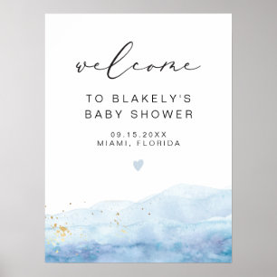 Poster BLAKELY Sky Blue Watercolor Gold Fleck Baby Shower